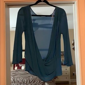 Zara blue sheer three quarter sleeve shirt